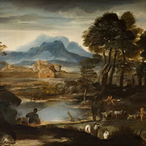 Landscape with a Lake and a Walled Town, 1635. Creator: Pietro da Cortona