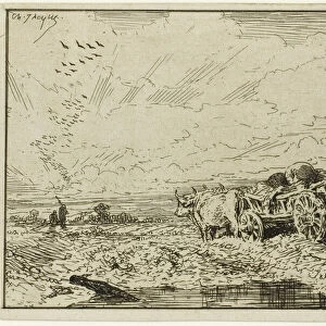 Landscape with Ox-Drawn Wagon, 1846. Creator: Charles Emile Jacque