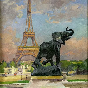 L'Eléphant pris au piège de Frémiet et la Tour Eiffel, 1922. Creator: Jules Ernest Renoux