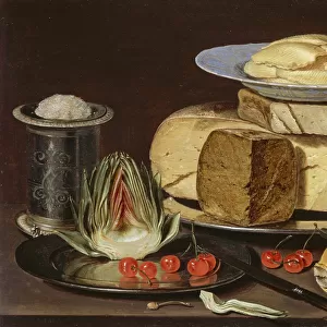 Still Life with Cheeses, Artichoke, and Cherries, ca 1625. Artist: Peeters, Clara (1594-1658)