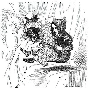 Little Red Riding Hood and the wolf disguised as her grandmother, 1842. Creator: Unknown