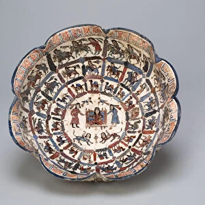 Lobed Bowl with Seated Figure and Attendants, Seljuq dynasty