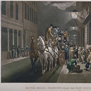 Mail coach outside the General Post Office, Lombard Street, City of London, 1827