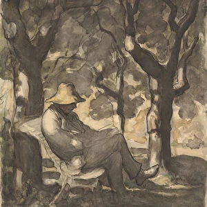 A Man Reading in a Garden (recto)... ca. 1865. Creator: Honore Daumier