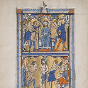 Manuscript Leaf with the Mocking and Flagellation of Christ, from a Royal Psalter, 13th century