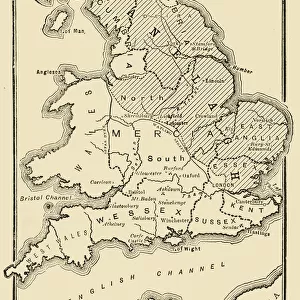 Map of England, Showing Anglo-Saxon Kingdoms and Danish Districts, (c9th century)