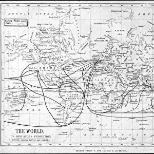 Map of the world showing sailing routes and telegraph cables, c1893. Artist: George Philip & Son Ltd