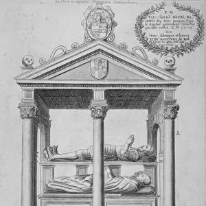 Monument of Sir Nicholas Bacon in old St Pauls Cathedral, City of London, 1656