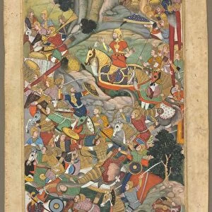 Mughal ruler Humayun defeating the Afghans before reconquering India, folio from an Akbar-nama