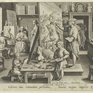 New Inventions of Modern Times [Nova Reperta], The Invention of Oil Painting, plate 14... ca. 1600. Creator: Jan Collaert I