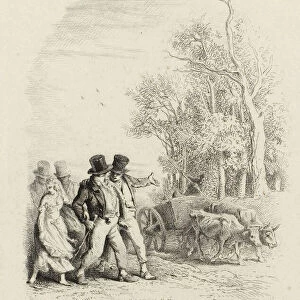 The Oxcart, Illustration from Fables by Lachambaudie, 1851. Creator: Charles Emile Jacque