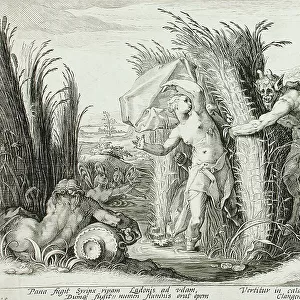 Pan Pursuing Syrinx, Who Is Changed into a Reed, published 1589. Creator: Hendrik Goltzius