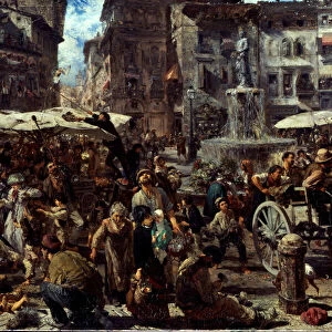 Piazza d?Erbe in Verona, 1884. Artist: Menzel, Adolph Friedrich, von (1815-1905)
