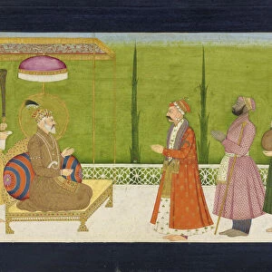 The poet Sundar Das before Emperor Shah Jahan, folio from a Sundar Shringar, ca