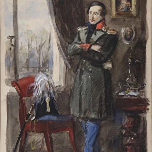 Portrait of the poet Mikhail Lermontov (1814-1841), 1940. Artist: Rudakov, Konstantin Ivanovich