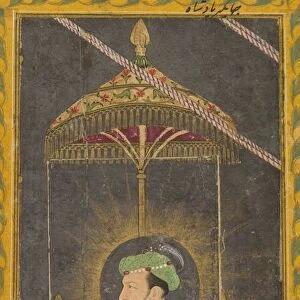 Posthumous portrait of Emperor Jahangir under a canopy (recto); Calligraphy (verso), c