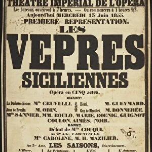 Premiere Poster for the opera Les Vepres siciliennes by Giuseppe Verdi in Theatre imperial de l Oper