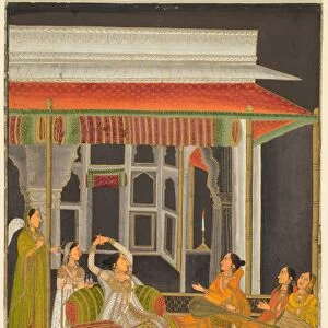 A princess on a terrace with attendants at night (recto); Calligraphy (verso), c. 1760