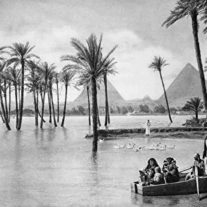 The Pyramids of Giza during a flood, Cairo, Egypt, c1920s