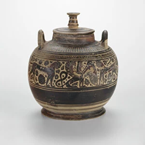 Pyxis (Container for Personal Objects), 580-570 BCE. Creator: Ampersand Painter