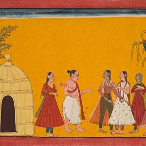 Rama and Sita Being Taken to the Priest to Fix the Wedding Date; page from the Ramayana