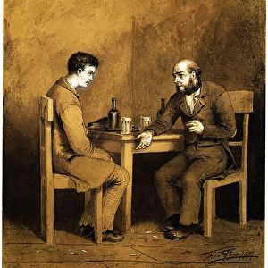 Raskolnikov und Marmeladov. Illustration for the novel Crime and Punishment by F. Dostoevsky, 1874. Artist: Klodt, Mikhail Petrovich, Baron (1835-1914)