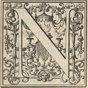 Roman Alphabet letter N with Louis XIV decoration, 18th century. Creator: Bernard Picart