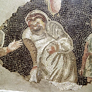 Detail from Roman mosaic of an actor wearing a comic mask, Pompeii, Italy