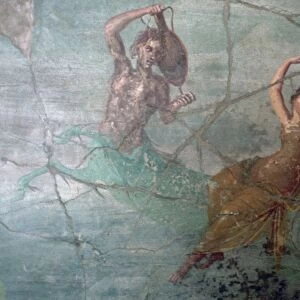 Roman wall-painting of Neptune and Amphitrite on the tail of a Triton