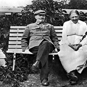 Russian Bolshevik leader Vladimir Lenin and Nadezhda Krupskaya, Gorki, USSR, 1922