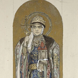 Saint Olga, Princess of Kiev (Study for frescos in the St Vladimirs Cathedral of Kiev), 1884-1889. Artist: Vasnetsov, Viktor Mikhaylovich (1848-1926)
