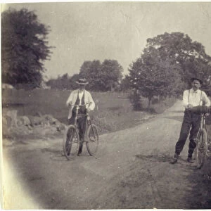 Samuel Murray and Benjamin Eakins on Bicycles, c. 1895-1899. Creator: Thomas Eakins