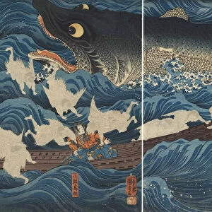 Sanuki no in kenzoku o shite Tametomo wo sukuu zu, 1851. Creator: Kuniyoshi, Utagawa (1797-1861)