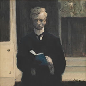 Self-portrait with blue sketch book. Artist: Spilliaert, Leon (1881-1946)