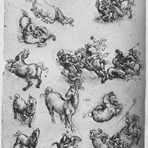 Sheet of Studies of Horses, a Cat and of St. George and the Dragon, c1480 (1945). Artist: Leonardo da Vinci