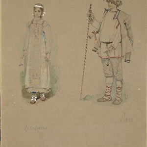 Snow Maiden and Lel. Costume design for the opera Snow Maiden by N. Rimsky-Korsakov, 1885. Artist: Vasnetsov, Viktor Mikhaylovich (1848-1926)