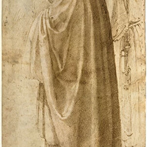 Three Standing Men in Wide Cloaks Turned to the Left, ca 1492-1496. Artist: Buonarroti, Michelangelo (1475-1564)