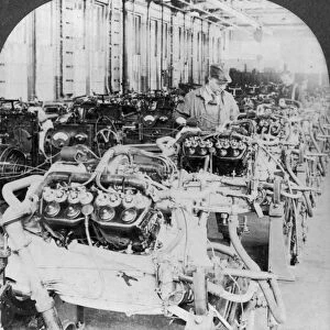 Testing engines in an automobile factory, Detroit, Michigan, USA, 20th century. Artist: Keystone View Company