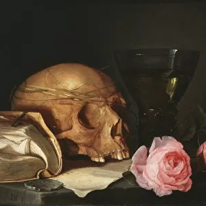 Vanitas Still Life with a Skull, a Book and Roses, c. 1630