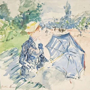 A Woman Seated at a Bench on the Avenue du Bois, 1885. Creator: Berthe Morisot