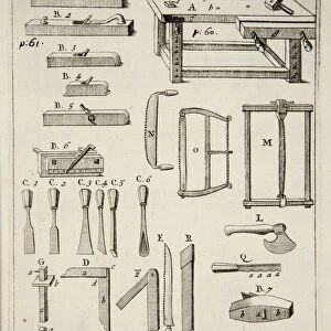 Woodworking Tools, pub. 1683 (engraving). Creator: English School (17th Century)