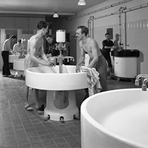 Workers in the washroom facility at a steelworks, Rotherham, South Yorkshire, 1964