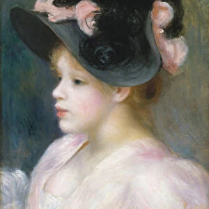 Young Girl in a Pink-and-Black Hat, ca. 1891. Creator: Pierre-Auguste Renoir