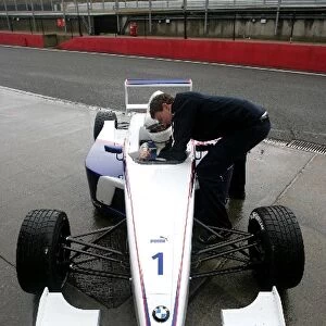 Formula BMW UK Testing: Wolfgang Obermaier BMW UK Financial Director is strapped into the Formula BMW car