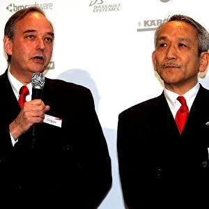 Formula One Launch: John Howett President of Toyota F1 and Tsutomu Tomita Chairman of Panasonic Toyota Racing and Toyota Team Principal
