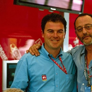 Formula One World Championship: ITV commentator James Allen with French Actor Jean Reno