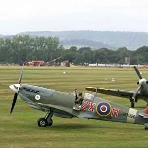 Goodwood Revival: WWII Supermarine Spitfire aircraft taxi for take off