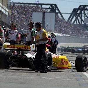 Jimmy Vasser follows the rest of the competitors out of the pits at the beginning of qualifying for the Molson Indy Montreal. Circuit Gilles Villeneuve, Montreal, Quebec, Can. 23