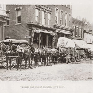 The Black Hills Stage in Deadwood, South Dakota, United States of America circa 1883, from the book The United States of America, published in New York, 1893. The Stage was one end of the stage coach route between Cheyenne, Wyoming and Deadwood