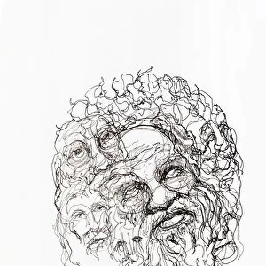 Black And White Illustration Of Socrates And A Composite Of Mens Faces